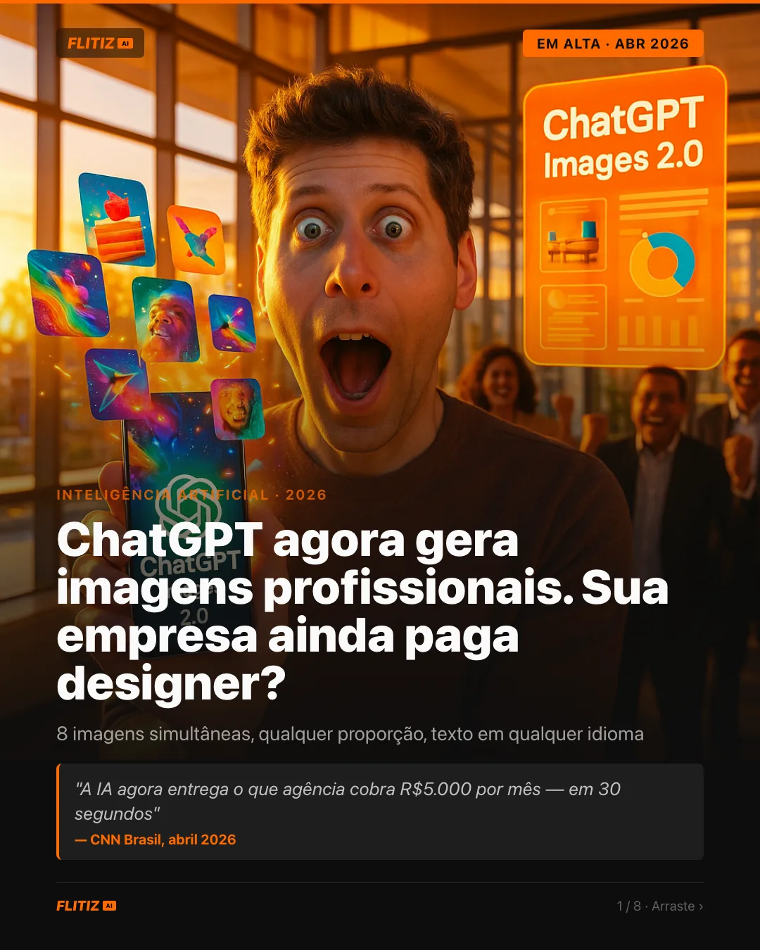 Capa final de carrossel com visual de automação e IA